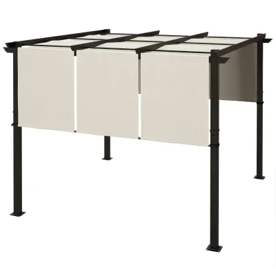 Pergola 3 x 3 m mit 3 verschiebbaren Planen | Stahlkonstruktion, HD-Polyester, Beige