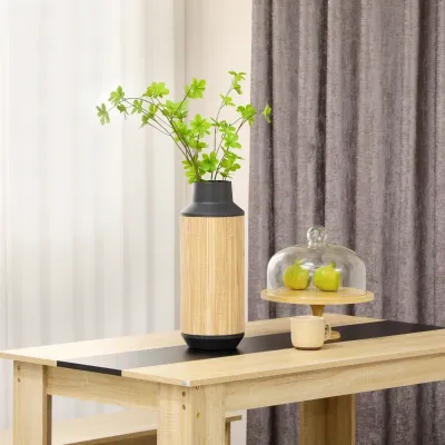 Blumenvase, für Trocken- und Kunstblumen, Pampasgras-Dekor, rutschfester Boden, schwarz, 16 x 16 x 42 cm