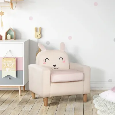 Kindersessel, Kaninchen-Motiv, hohe Rücklehne, waschbarer Bezug