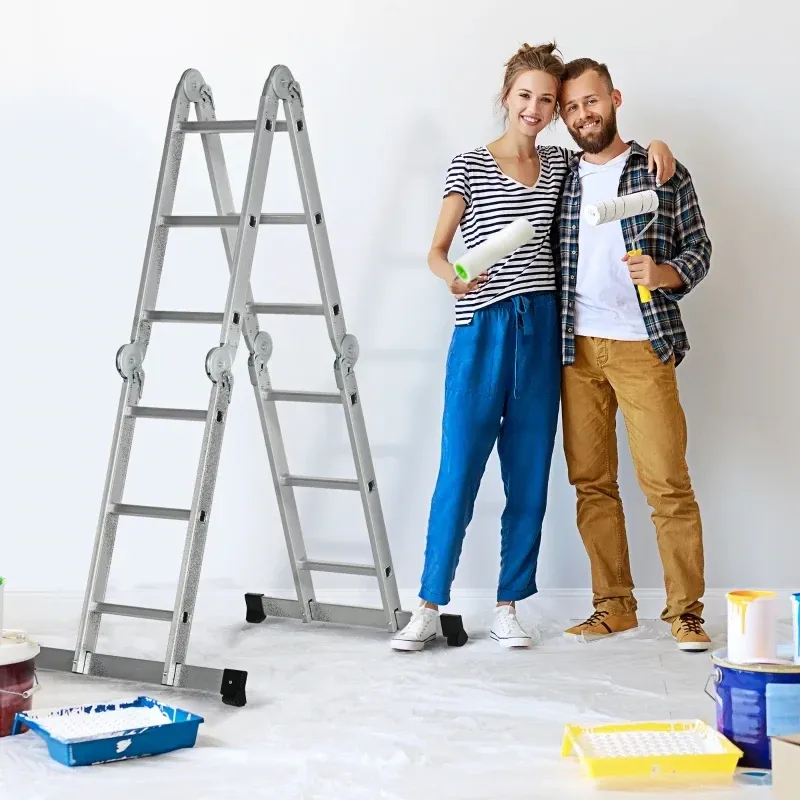 Mehrzweckleiter Arbeitsleiter 5-fach klappbar mit 2 Plattformen rutschfest rostfrei Aluminium