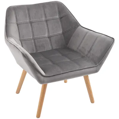 Relaxsessel im Skandi‑Design, gesteppter Samt, Grau – Kautschukholz, 67 x 61,5 x 71 cm, 120 kg
