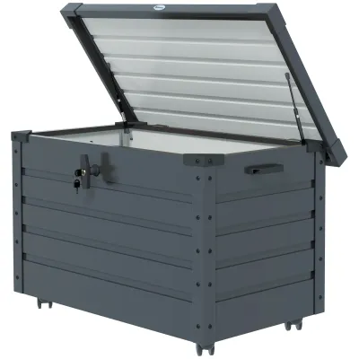 Abschliessbare Outdoor-Aufbewahrungsbox Gartenbox Kissenbox, wetterbeständig, 4 Rollen, 100 cm x 62 cm x 65 cm, Dunkelgrau