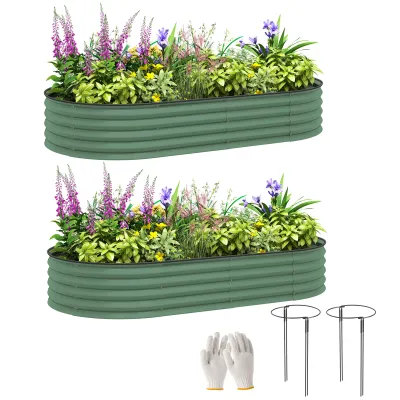 2er-Set Hochbeete für Garten, Outdoor-Pflanzenkübel mit offenem Boden, Gummirand, Metall, 181 x 93 x 30 cm, Grün