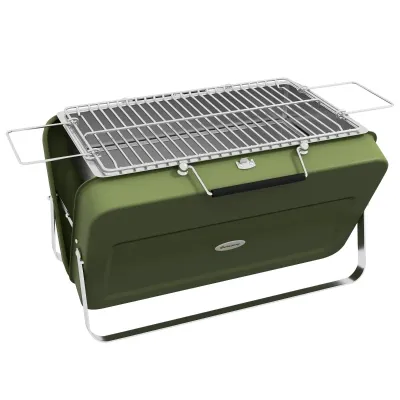 Koffergrill, Mini-Kohlegrill, klappbar, mit Kohleschale und Ascheauffangschale, Metallgehäuse, Grün
