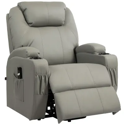 Elektrischer Seniorensessel mit Aufstehhilfe, Getränkehalter, 4 Taschen, 84x92x109 cm, Hellgrau