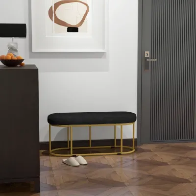 Polsterbank im Retrodesign, Bettbank, Flurbank, Samtoptik, bis 200 kg, Metallrahmen, schwarz,