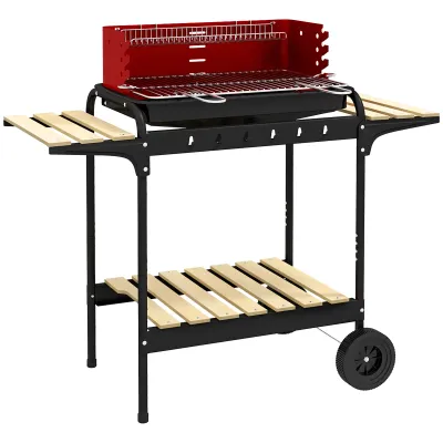 Metall-Holzkohlegrill mit Räder, 103x47x95 cm, Rot und Schwarz