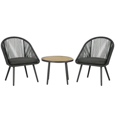 3-teiliges Bistro-Set aus PE-Rattan, 1 Tisch, 2 Stühle, Dunkelgrau