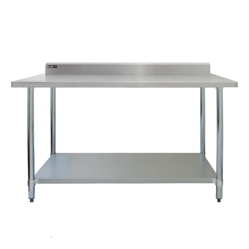 Gastronomie Arbeitstisch aus Edelstahl 120 cm | 250 kg Traglast, Rückwand, verstellbare Ablage/Füsse