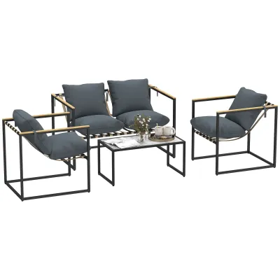 4-teiliges Gartenmöbelset, Outdoor-Möbel-Set, 2 Sessel, 2er Sofa, 1 Tisch, Grau 4-teiliges Gartenmöbelset, Outdoor-Möbel-Set, 2 Sessel, 2er Sofa, 1 Tisch, Grau