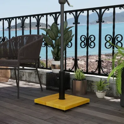 Sonnenschirmständer, 25 kg, Holzoptik, Betonfüllung, wetterfest, Metall, Gelb