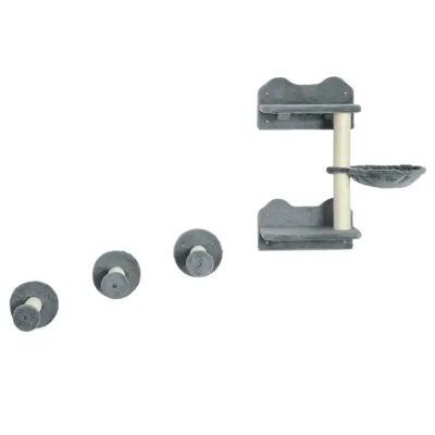 Kletterstufen Kletterwand – Katzentreppe, Kratzbaum, Hängematte, Grau/Cremeweiss