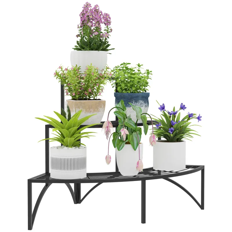 Eckpflanzenständer, Blumenständer mit 3 Ebenen, Metall, Schwarz Eckpflanzenständer, Blumenständer mit 3 Ebenen, Metall, Schwarz
