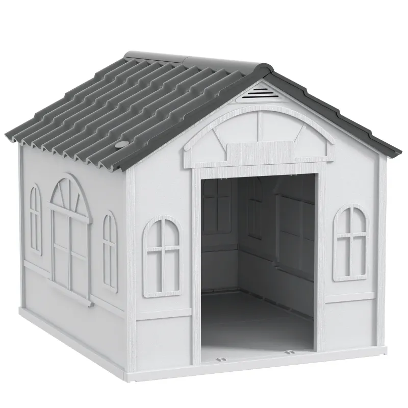 Hundehütte mit Satteldach - wetterfest, Kunststoff, 65x75,7x63cm, Grau