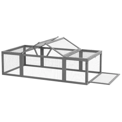 Freilaufgehege für Kleintiere, Kaninchen &amp; Meerschweinchen  Aufklappbares Dach Tannenholz Grau