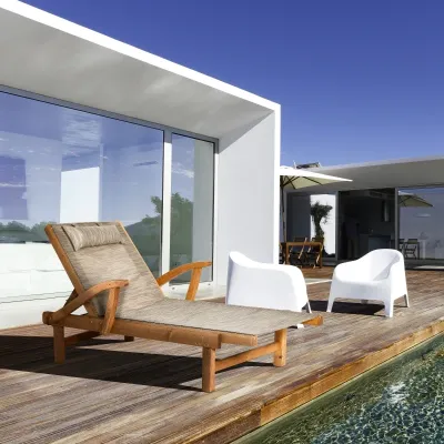 Outdoor-Gartenliege, Sonnenliege, Massivholz, wetterbeständig, 194 cm x 70 cm x 32 cm, Braun + Grau