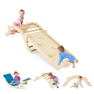 3 in 1 Kinder Kletterleiter Set mit umkehrbarer Rampe &amp; Kissen zum Klettern, Rutschen &amp; Schaukeln