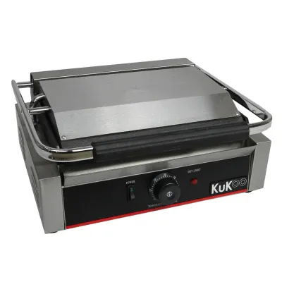 Paninigrill Elektrogrill Paninitoaster 1/2 glatt 1/2 gerillt – 2200W, 50–300 °C, Gusseisen, 43x31x21,5 cm
