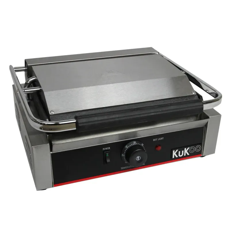 Paninigrill Elektrogrill Paninitoaster 1/2 glatt 1/2 gerillt – 2200W, 50–300 °C, Gusseisen, 43x31x21,5 cm