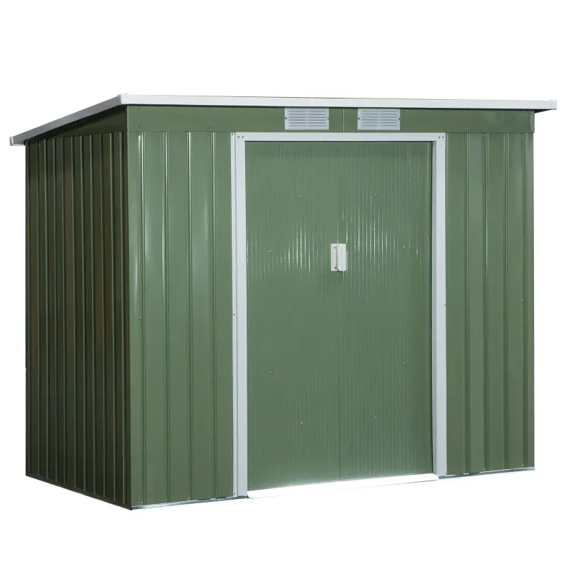 Geräteschuppen, Velo-Garage mit Lüftungsfenstern, Schiebetüren, verzinkter Stahl, 213 x 130 x 159 cm, Grün