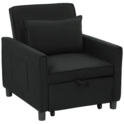 Schlafsessel, Gästebett verstellbar, 3 Positionen, Cordbezug, bis 120 kg, Schwarz