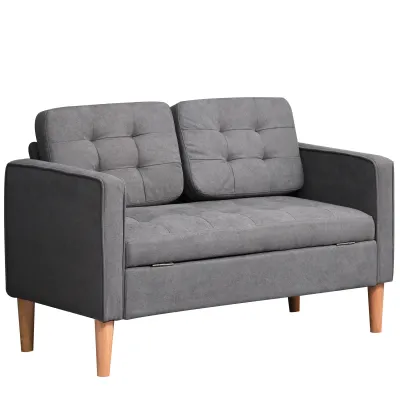 2 Sitzer Sofa, Couch mit Stauraum, Holzbeine, Polstersofa mit Samtoptik für Wohnzimmer, Schlafzimmer, 117x 62 x 78 cm, Grau