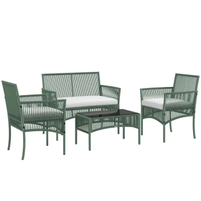 Rattan-Gartenmöbel-Set 4-teilig Sofa 2-Sitzer 2 Sessel 1 Couchtisch gehärtete Glasplatte Rattan-Gartenmöbel-Set 4-teilig Sofa 2-Sitzer 2 Sessel 1 Couchtisch gehärtete Glasplatte