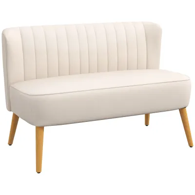 Sofa Retrodesign 2-Sitzer-Sofa, Holzbeine, 117 cm x 56,5 cm x 77 cm, Cremeweiss