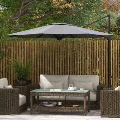 Ø3 m Ampelschirm, neigbar, drehbar, Handkurbel, Windhaube, Metallmast, Dunkelgrau