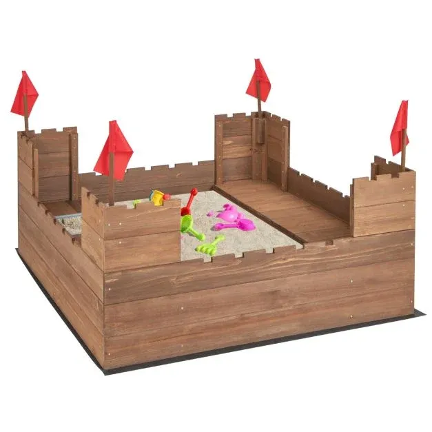 Sandkasten / Sandburg mit Staufächern &amp; Flaggen Sandkiste Holz 113 x 116 cm