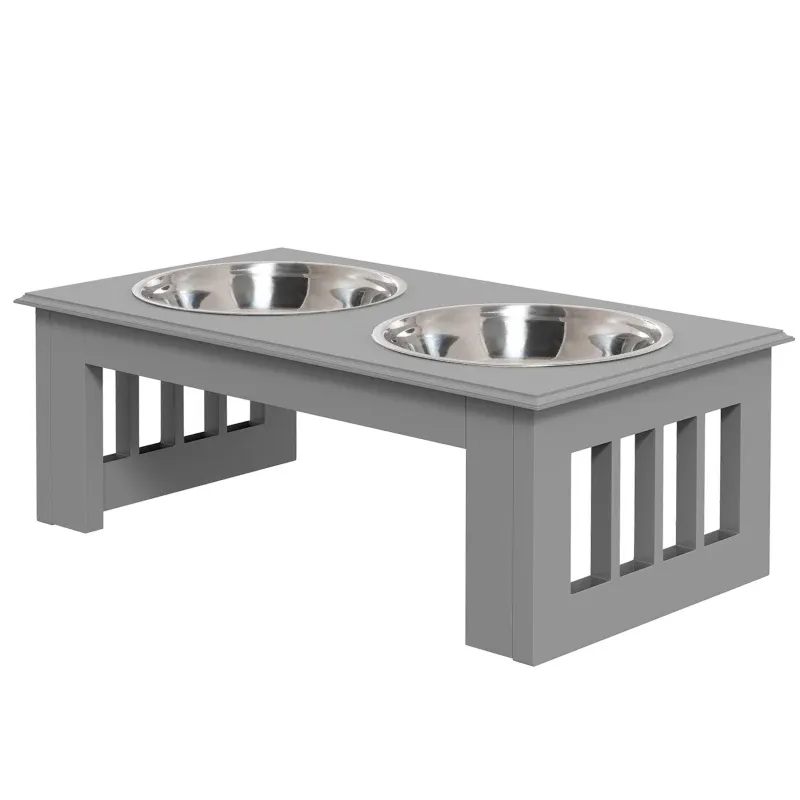 Hunde-Futterstation – rutschfest, 44x24x15cm, Grau, 0,9L/Napf