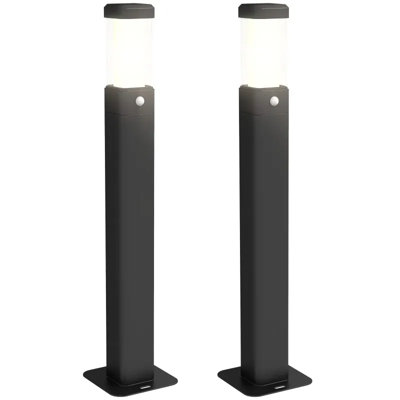 Set von 2 Aussenlaternen mit Bewegungsmelder für Wege und Einfahrten, LED-Laternen aus Aluminium Höhe 58,5 cm Wasserdicht IP65, - Schwarz
