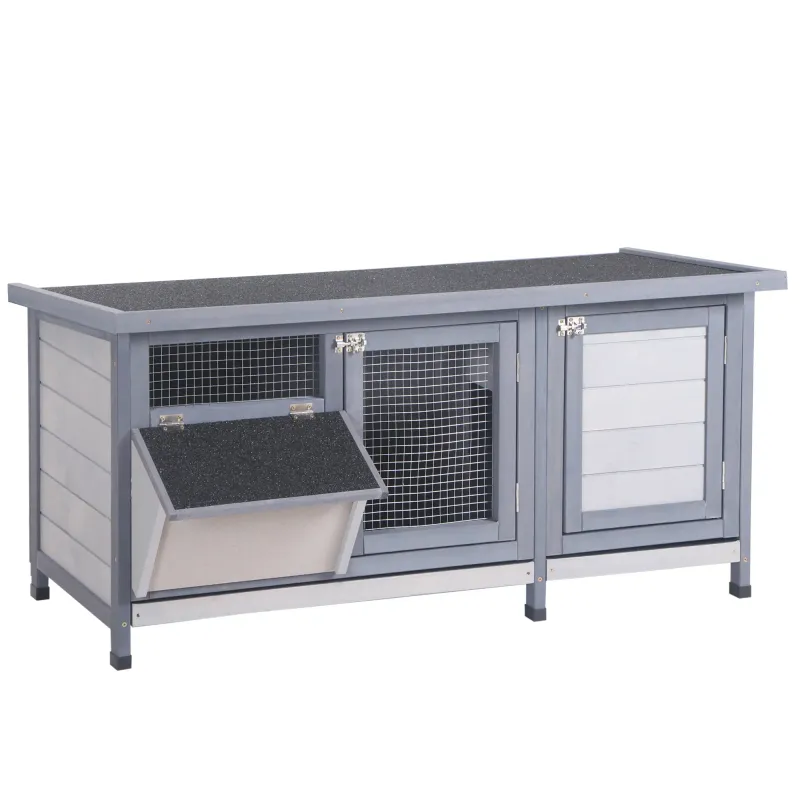 Kleintierstall Kaninchen &amp; Meerschweinchen mit Bodenwanne und Asphaltdach Grau+Schwarz 112 x 50 x 54 cm