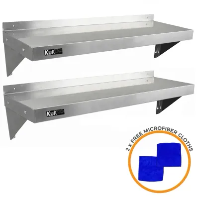 2er Set Gastro Wandregal 1250 x 300 mm | Edelstahl, inkl. Halterungen &amp; Befestigung, leicht zu reinigen