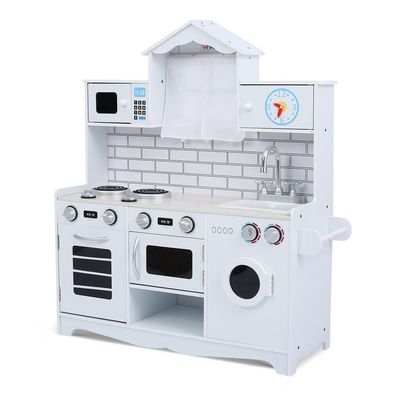 Kinderküche Spielküche aus Holz mit Vorhängen - Maya in Weiss