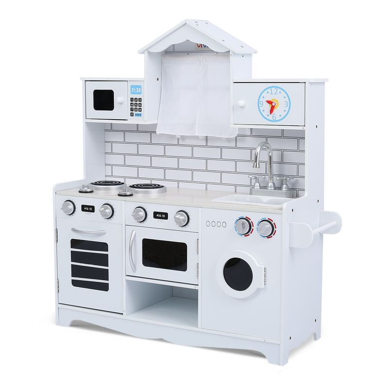 Kinderküche Spielküche aus Holz mit Vorhängen - Maya in Weiss