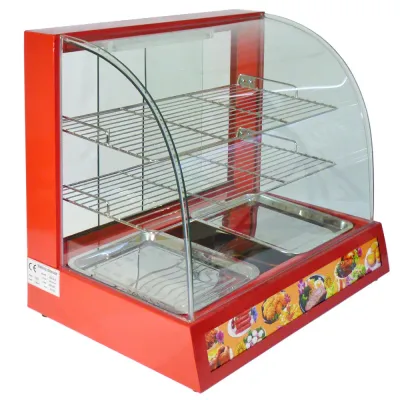 Aufsatzvitrine Heisstheke Warmhaltevitrine – Rot, 60cm, 1200W, Glasschiebetüren