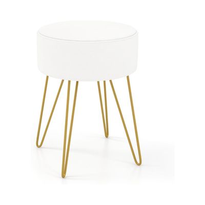 Sitzhocker Schminktisch Hocker aus Samt runder Fusshocker gepolsterter Ottomane, weiss