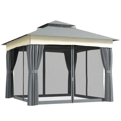 Pavillon De Luxe mit Doppeldach, 3x3 m Wasserabweisend Stabil Winterfest Gartenpavillon aus Metall Dunkelgrau