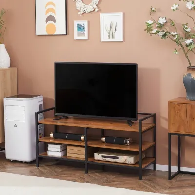 Fernsehbank, TV-Ständer, Industrial Design, 2 Regalfächer,  Naturholz