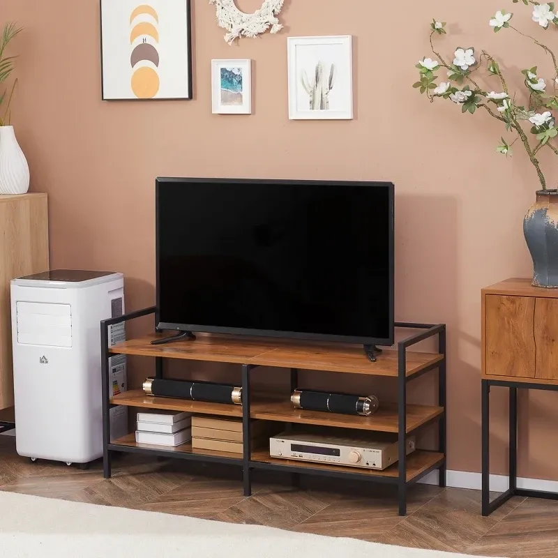 Fernsehbank, TV-Ständer, Industrial Design, 2 Regalfächer,  Naturholz