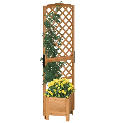 Quadratischer Blumenkasten mit Rankgitter 54,5L x 52B x 180H cm - Vorgeöltes Tannenholz