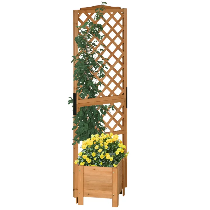 Quadratischer Blumenkasten mit Rankgitter 54,5L x 52B x 180H cm - Vorgeöltes Tannenholz Quadratischer Blumenkasten mit Rankgitter 54,5L x 52B x 180H cm - Vorgeöltes Tannenholz