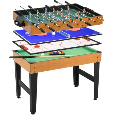 4-in-1 Multigame inkl. Tischtennis, Kicker, Billard, Tischhockey, Natur+Schwarz