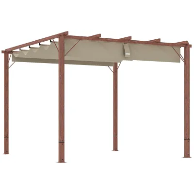 3 x 3 m Garten-Pergola, Pavillon, Aluminium-Rahmen, UPF30+ Sonnenschutz, Naturholz-Optik