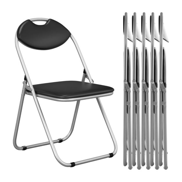 6er Set Klappstühle mit Metallrahmen &amp; Gepolsterten Sitzen schwarz