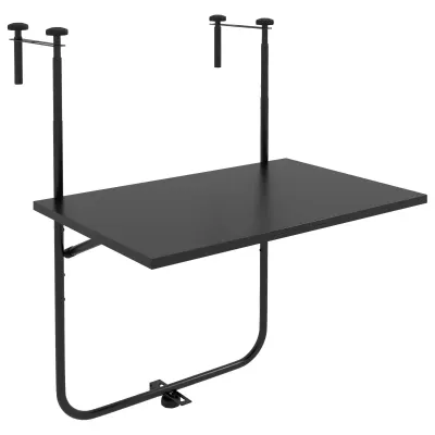 Balkontisch, für Geländer 6-15cm Dicke, verstellbar, klappbar, rostfreies Metall, 62x60x85,5cm, Schwarz