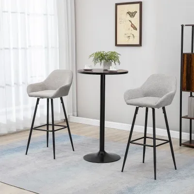 Barstuhl, Barhocker, 2er-Set, atmungsaktiver Stoffbezug, Fussstütze, Stahl, grau,