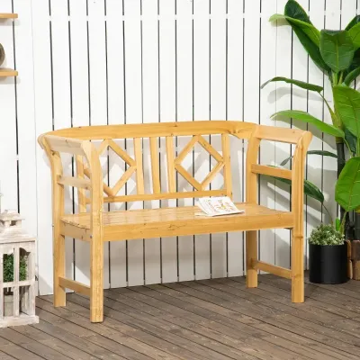 Gartenbank im Landhausstil, wetterbeständig, Massivholz,116 cm x 53 cm x 83 cm, Natur