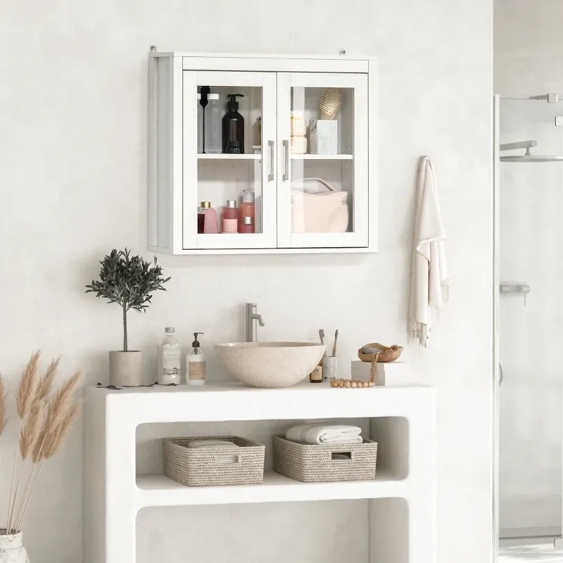 Badezimmerschrank, Küchenschrank 2 Glastüren Weiss